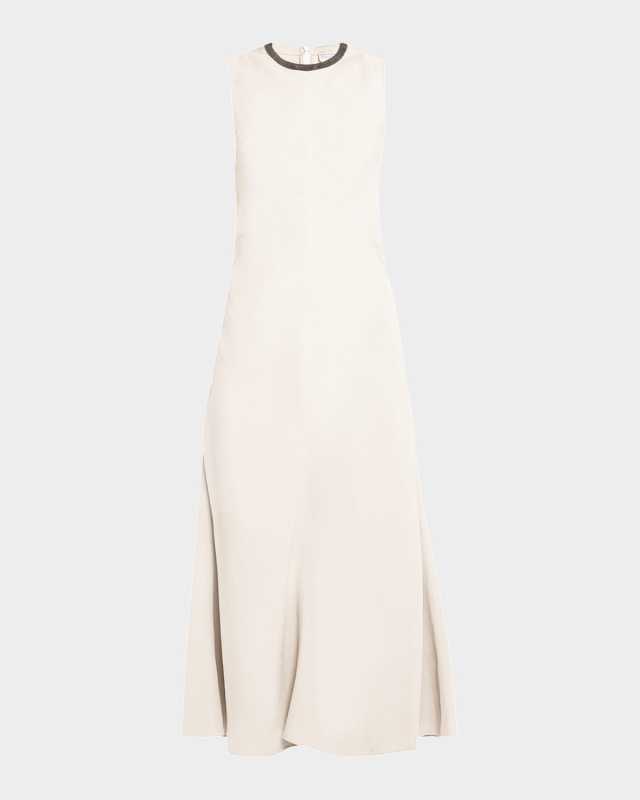 Monili Neckline Linen Twill Dress